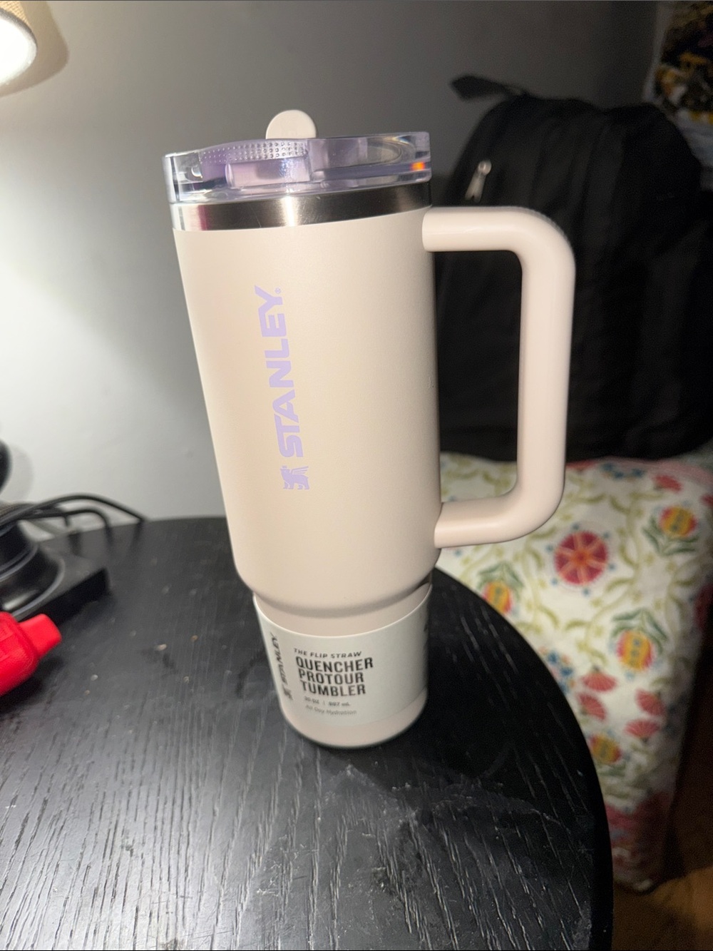 30oz Stanley tan & purple color Quencher H2.0 Tumbler with flip straw lid